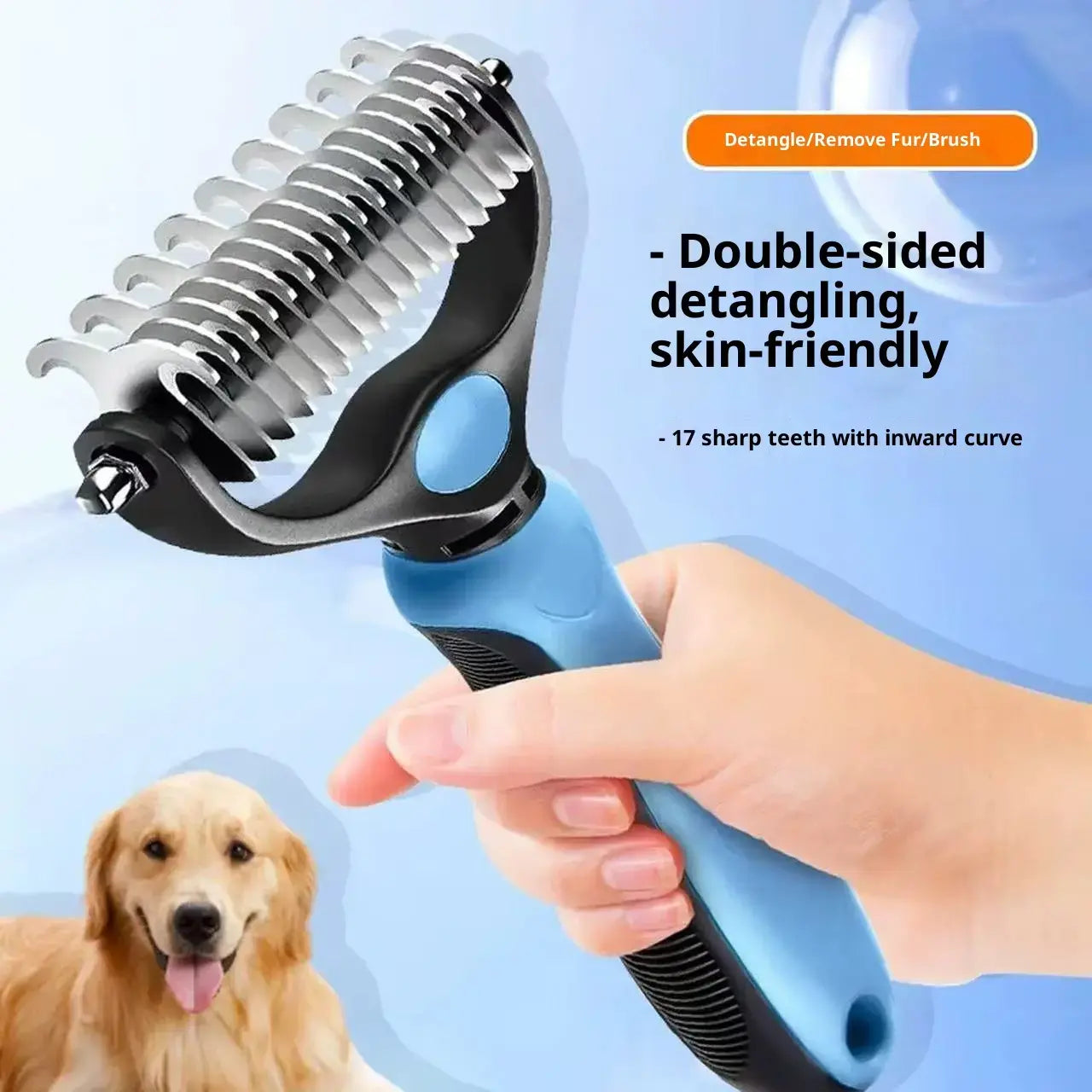 Ihubei Double-Sided Pet Grooming Rake – Deshedding & Dematting Undercoat Brush for Dogs & Cats, Wide Comb for Long Hair, Reduces Shedding