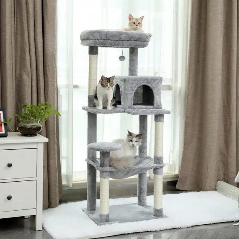 Luxury Cat Tree Cat Tower with Sisal Scratching Post, Cozy Condo, Top Perch, Hammock and Dangling Ball Beige