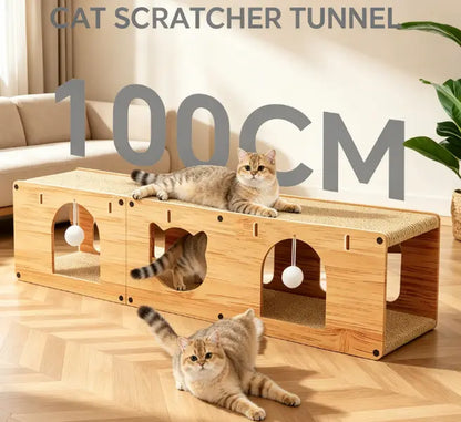 Cat Toy Multi-Level Cat Tunnel Scratcher, Durable Cardboard Cat Cave with Hanging Ball Toy, for Small & Medium Cats Cat Tower