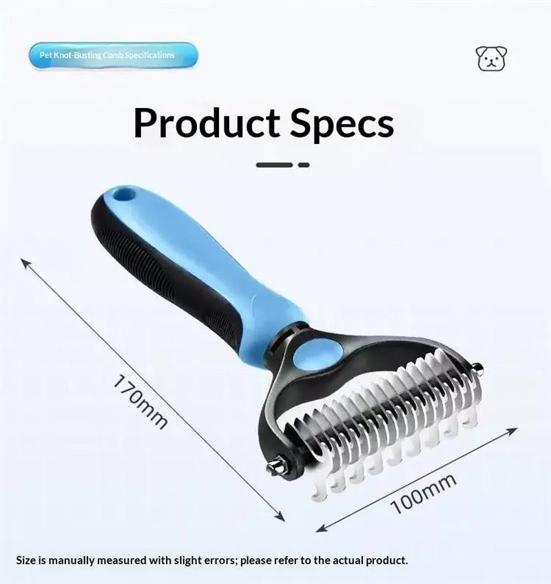 Pet Deshedding Brush and Cat Comb - Pain-Free Dematting Undercoat Rake for Dogs and Cats, Double-Sided Shedding Tool for Effective Tangle Removal and Reducing Loose Hair and Mats