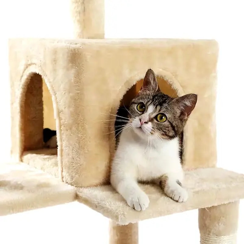 Luxury Cat Tree Cat Tower with Sisal Scratching Post, Cozy Condo, Top Perch, Hammock and Dangling Ball Beige