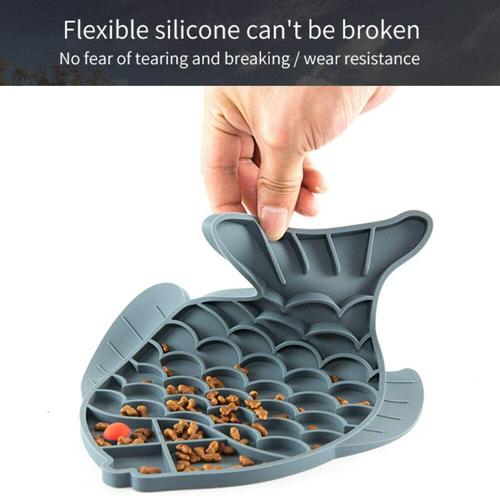 Fish-Shaped Cat Slow Feeder Pet Lick Mat Cat Puzzle Feeder for Dogs & Cats, Fun Alternative to Slow Feeder Cat Bowl, IQ Treat Mat, Anxiety Relief