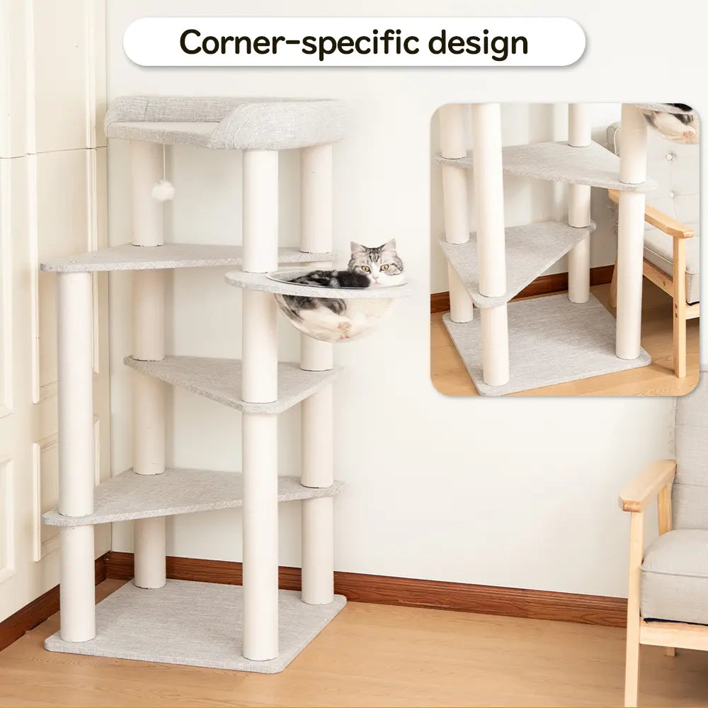 PETTIFUL Cat Tower Cat Tree for Indoor Cats, 53” Tall Modern Cat Tower with Acrylic Bowl Bed & Multi-Level Platforms, Stable Cat Condo for Large Cats