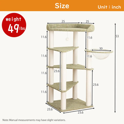 PETTIFUL Cat Tower Cat Tree for Indoor Cats, 53” Tall Modern Cat Tower with Acrylic Bowl Bed & Multi-Level Platforms, Stable Cat Condo for Large Cats