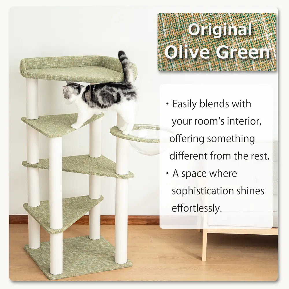 PETTIFUL Cat Tower Cat Tree for Indoor Cats, 53” Tall Modern Cat Tower with Acrylic Bowl Bed & Multi-Level Platforms, Stable Cat Condo for Large Cats