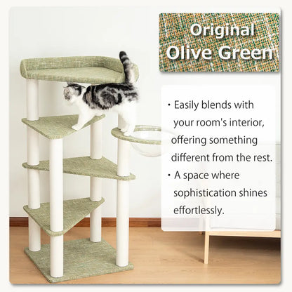 PETTIFUL Cat Tower Cat Tree for Indoor Cats, 53” Tall Modern Cat Tower with Acrylic Bowl Bed & Multi-Level Platforms, Stable Cat Condo for Large Cats