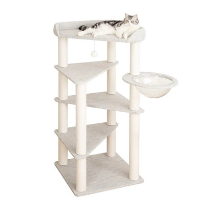 PETTIFUL Cat Tower Cat Tree for Indoor Cats, 53” Tall Modern Cat Tower with Acrylic Bowl Bed & Multi-Level Platforms, Stable Cat Condo for Large Cats