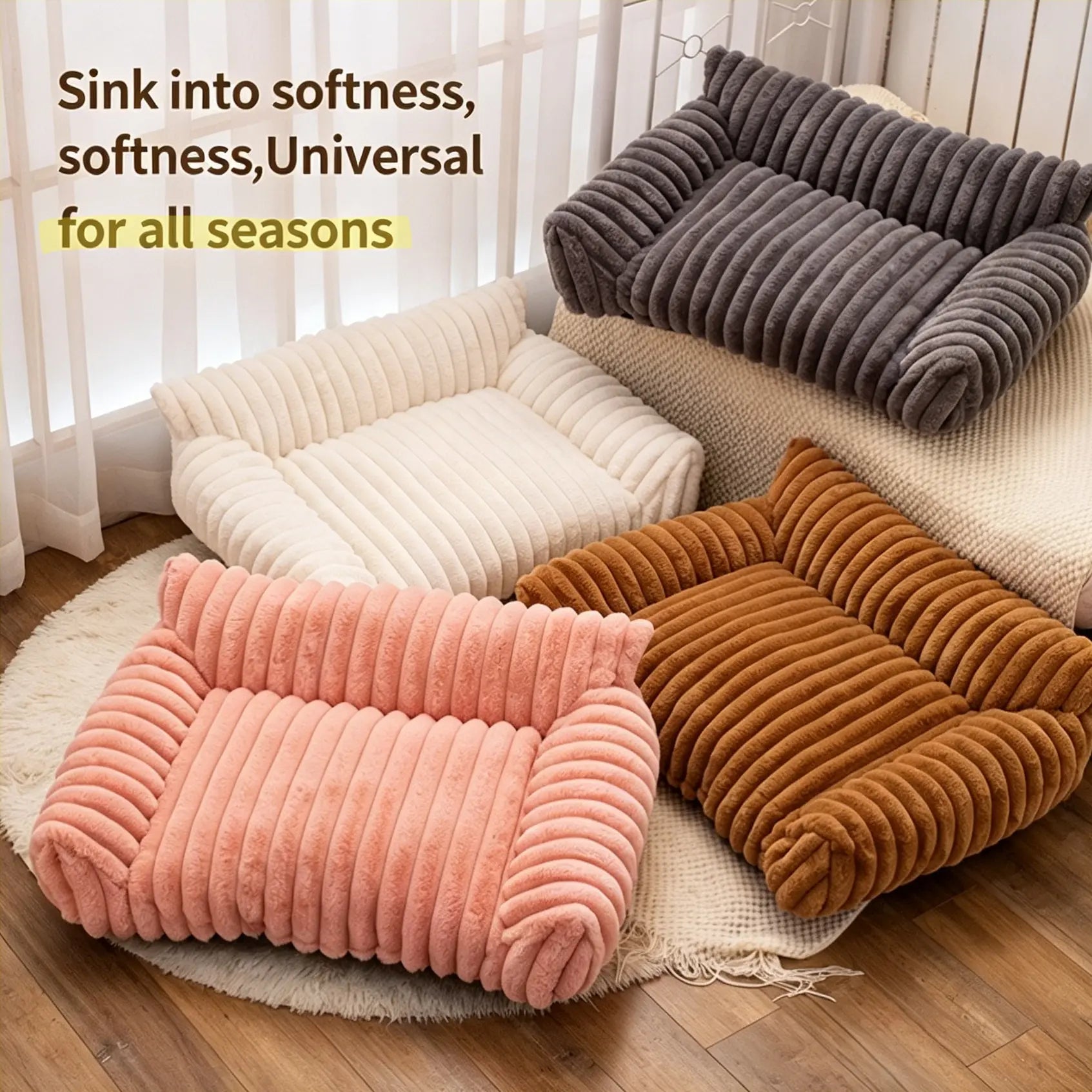 Four Styles of Comfortable Pet Sofa Beds—Fluffy Fleece Cat Bed Suitable for Indoor Cats, Premium Soft Material with a Removable, Washable Cover, Fun for Outdoor Use. Suitable for All Seasons, Cozy Pet Bed, Pet Sofa Bed, Bed Sure Pet