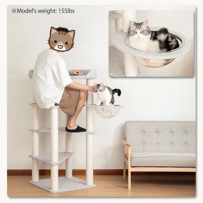 PETTIFUL Cat Tower Cat Tree for Indoor Cats, 53” Tall Modern Cat Tower with Acrylic Bowl Bed & Multi-Level Platforms, Stable Cat Condo for Large Cats