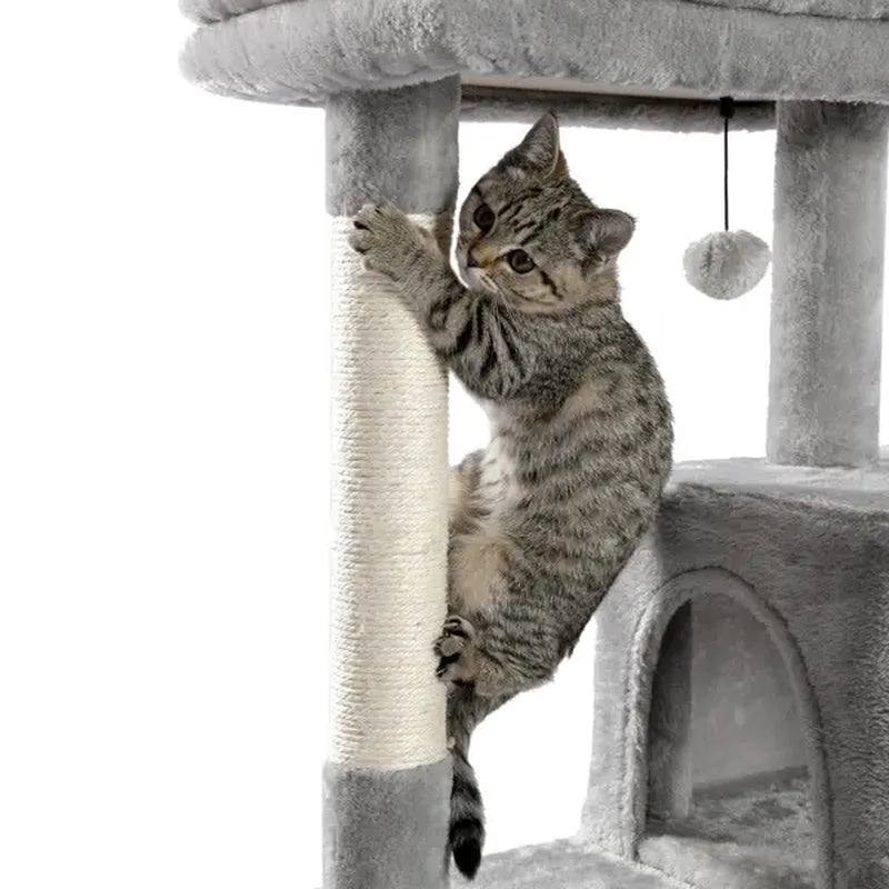 Luxury Cat Tree Cat Tower with Sisal Scratching Post, Cozy Condo, Top Perch, Hammock and Dangling Ball Beige