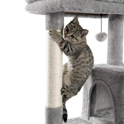 Luxury Cat Tree Cat Tower with Sisal Scratching Post, Cozy Condo, Top Perch, Hammock and Dangling Ball Beige