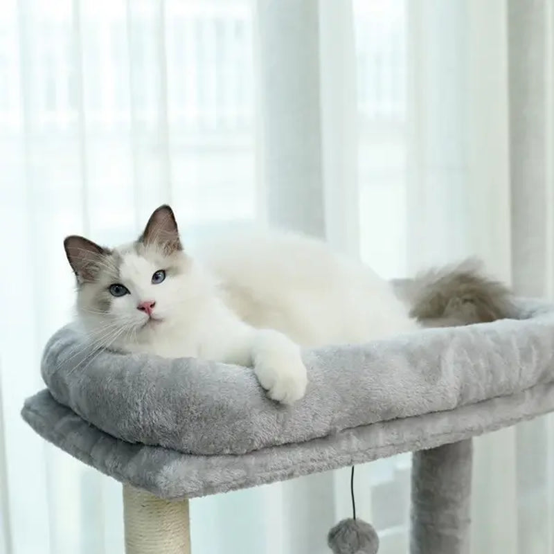 Luxury Cat Tree Cat Tower with Sisal Scratching Post, Cozy Condo, Top Perch, Hammock and Dangling Ball Beige