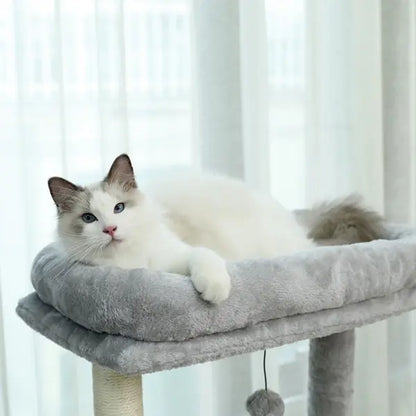 Luxury Cat Tree Cat Tower with Sisal Scratching Post, Cozy Condo, Top Perch, Hammock and Dangling Ball Beige
