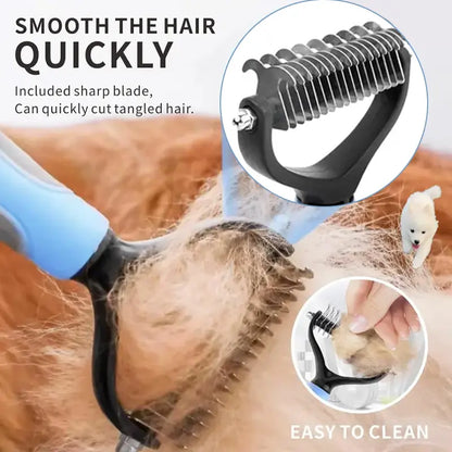 Ihubei Double-Sided Pet Grooming Rake – Deshedding & Dematting Undercoat Brush for Dogs & Cats, Wide Comb for Long Hair, Reduces Shedding