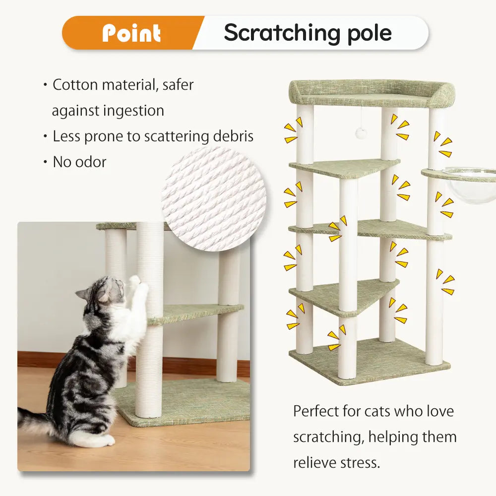 PETTIFUL Cat Tower Cat Tree for Indoor Cats, 53” Tall Modern Cat Tower with Acrylic Bowl Bed & Multi-Level Platforms, Stable Cat Condo for Large Cats