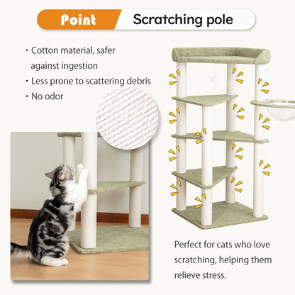 PETTIFUL Cat Tower Cat Tree for Indoor Cats, 53” Tall Modern Cat Tower with Acrylic Bowl Bed & Multi-Level Platforms, Stable Cat Condo for Large Cats