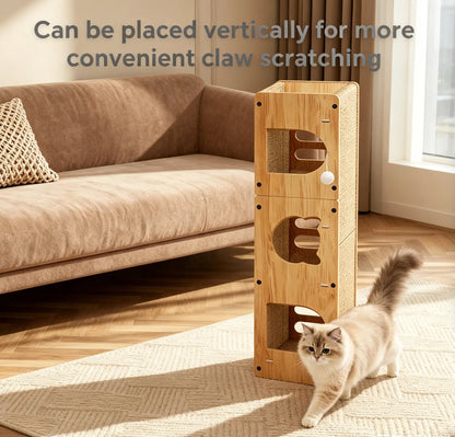 Cat Toy Multi-Level Cat Tunnel Scratcher, Durable Cardboard Cat Cave with Hanging Ball Toy, for Small & Medium Cats Cat Tower