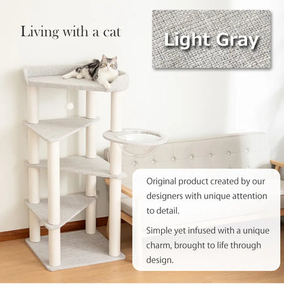 PETTIFUL Cat Tower Cat Tree for Indoor Cats, 53” Tall Modern Cat Tower with Acrylic Bowl Bed & Multi-Level Platforms, Stable Cat Condo for Large Cats