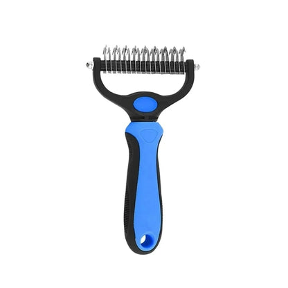 Pet Deshedding Brush and Cat Comb - Pain-Free Dematting Undercoat Rake for Dogs and Cats, Double-Sided Shedding Tool for Effective Tangle Removal and Reducing Loose Hair and Mats
