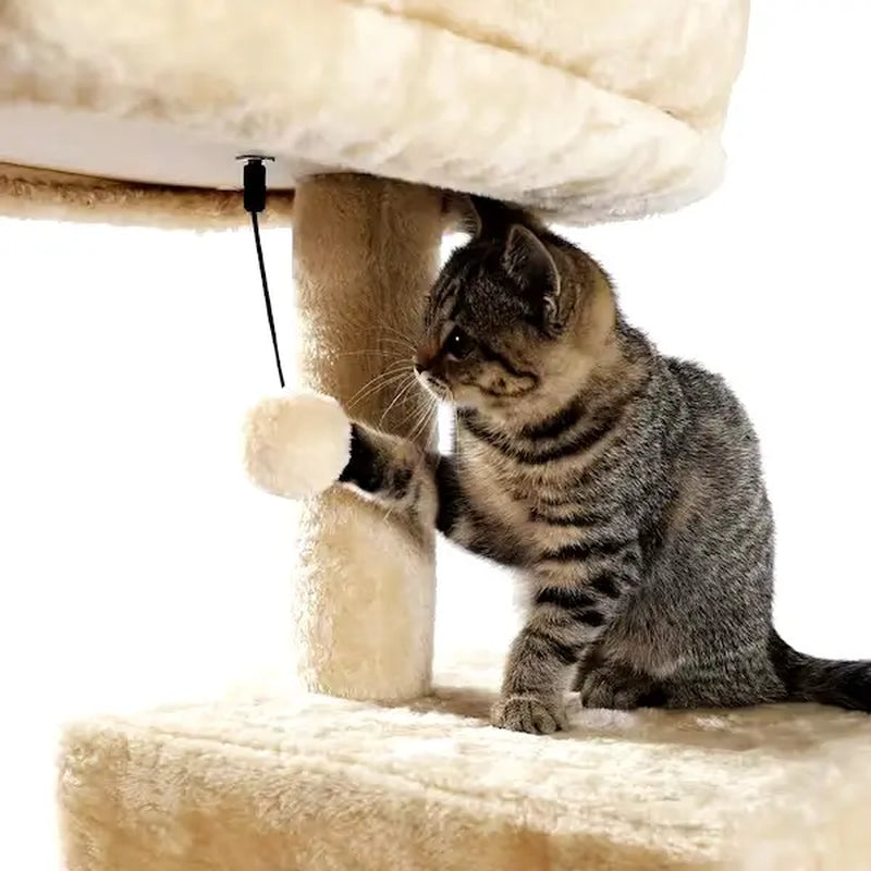 Luxury Cat Tree Cat Tower with Sisal Scratching Post, Cozy Condo, Top Perch, Hammock and Dangling Ball Beige
