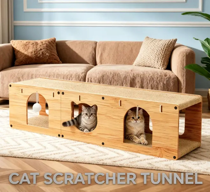 Cat Toy Multi-Level Cat Tunnel Scratcher, Durable Cardboard Cat Cave with Hanging Ball Toy, for Small & Medium Cats Cat Tower