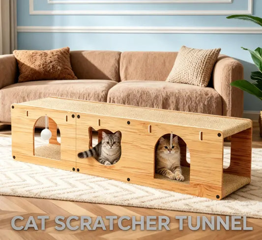 Cat Toy Multi-Level Cat Tunnel Scratcher, Durable Cardboard Cat Cave with Hanging Ball Toy, for Small & Medium Cats Cat Tower