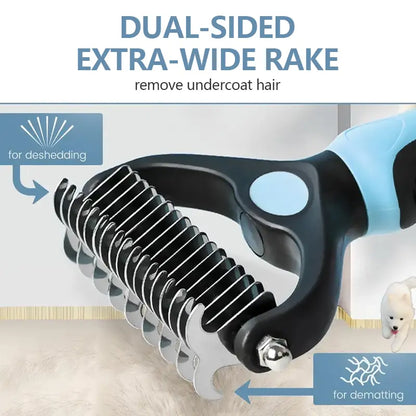 Ihubei Double-Sided Pet Grooming Rake – Deshedding & Dematting Undercoat Brush for Dogs & Cats, Wide Comb for Long Hair, Reduces Shedding
