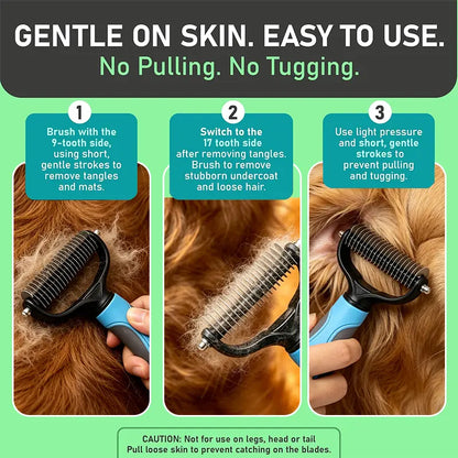 Ihubei Double-Sided Pet Grooming Rake – Deshedding & Dematting Undercoat Brush for Dogs & Cats, Wide Comb for Long Hair, Reduces Shedding