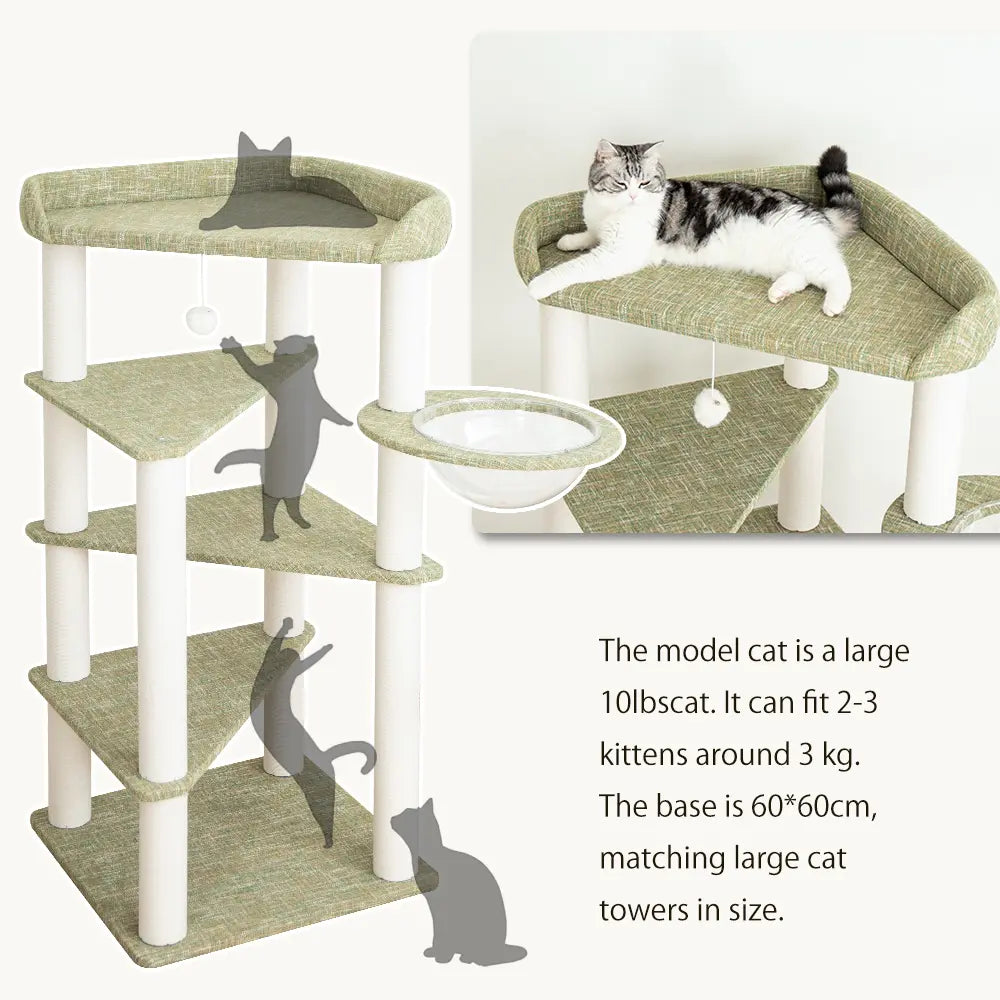 PETTIFUL Cat Tower Cat Tree for Indoor Cats, 53” Tall Modern Cat Tower with Acrylic Bowl Bed & Multi-Level Platforms, Stable Cat Condo for Large Cats