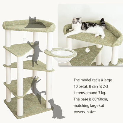 PETTIFUL Cat Tower Cat Tree for Indoor Cats, 53” Tall Modern Cat Tower with Acrylic Bowl Bed & Multi-Level Platforms, Stable Cat Condo for Large Cats