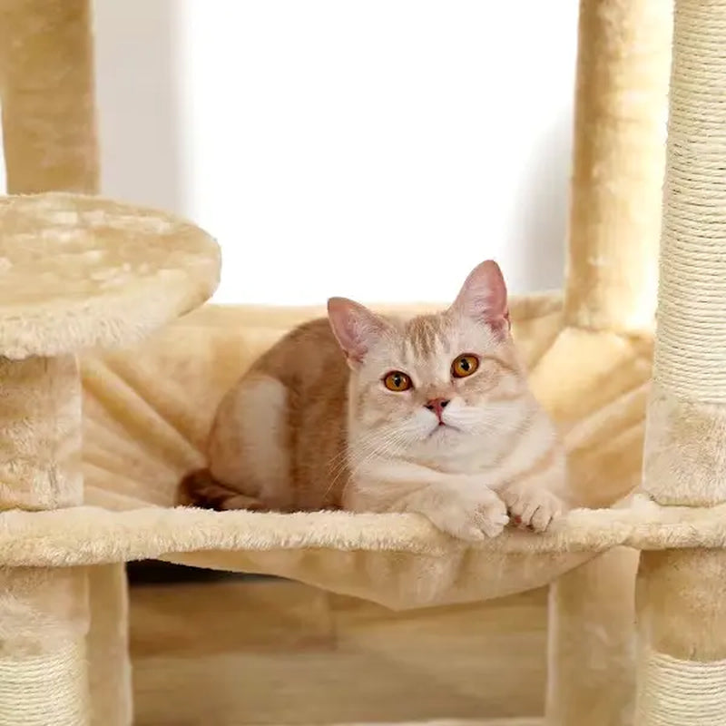 Luxury Cat Tree Cat Tower with Sisal Scratching Post, Cozy Condo, Top Perch, Hammock and Dangling Ball Beige