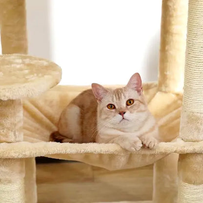 Luxury Cat Tree Cat Tower with Sisal Scratching Post, Cozy Condo, Top Perch, Hammock and Dangling Ball Beige