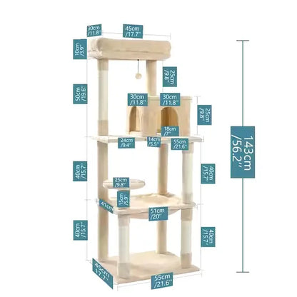 Luxury Cat Tree Cat Tower with Sisal Scratching Post, Cozy Condo, Top Perch, Hammock and Dangling Ball Beige