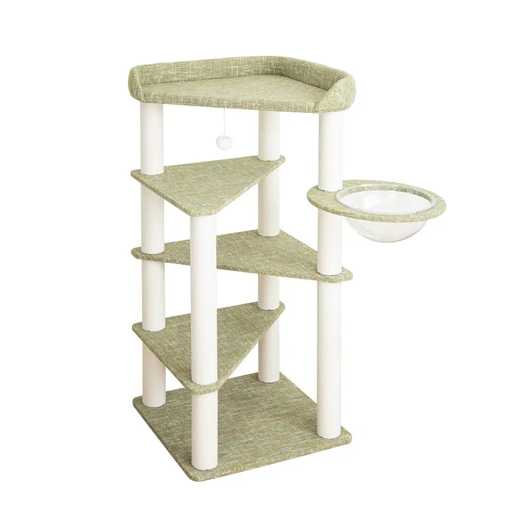 PETTIFUL Cat Tower Cat Tree for Indoor Cats, 53” Tall Modern Cat Tower with Acrylic Bowl Bed & Multi-Level Platforms, Stable Cat Condo for Large Cats