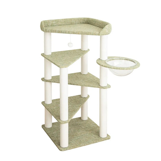 PETTIFUL Cat Tower Cat Tree for Indoor Cats, 53” Tall Modern Cat Tower with Acrylic Bowl Bed & Multi-Level Platforms, Stable Cat Condo for Large Cats