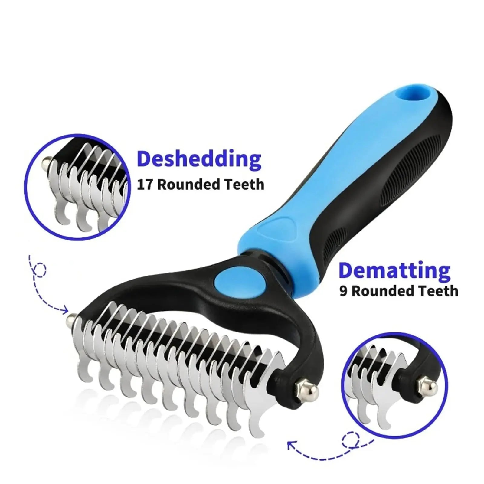 Pet Deshedding Brush and Cat Comb - Pain-Free Dematting Undercoat Rake for Dogs and Cats, Double-Sided Shedding Tool for Effective Tangle Removal and Reducing Loose Hair and Mats