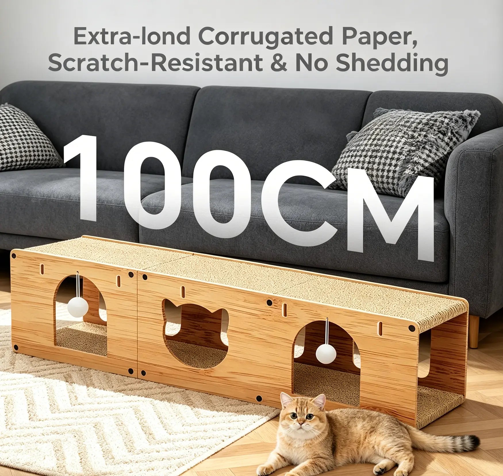 Cat Toy Multi-Level Cat Tunnel Scratcher, Durable Cardboard Cat Cave with Hanging Ball Toy, for Small & Medium Cats Cat Tower